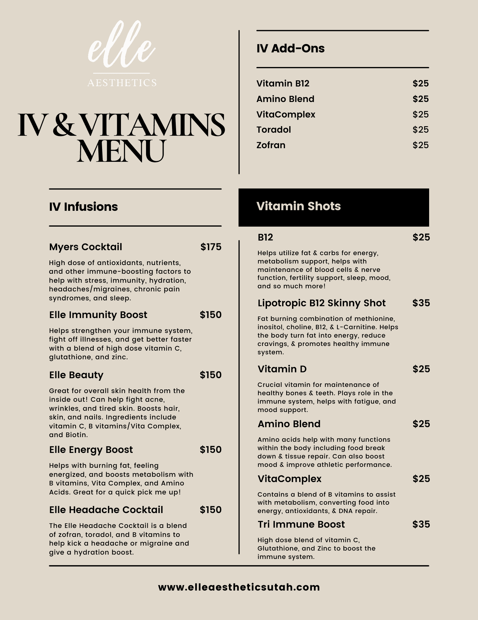 IV Infusions menu